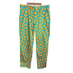 Loudmouth Golf Pants Sz 36x34L Orange And Teal Geometric Hexagon Athletic Retro
